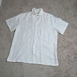 Island importer Mens 100% Linen button front Shirt Short Sleeve Size M Beige